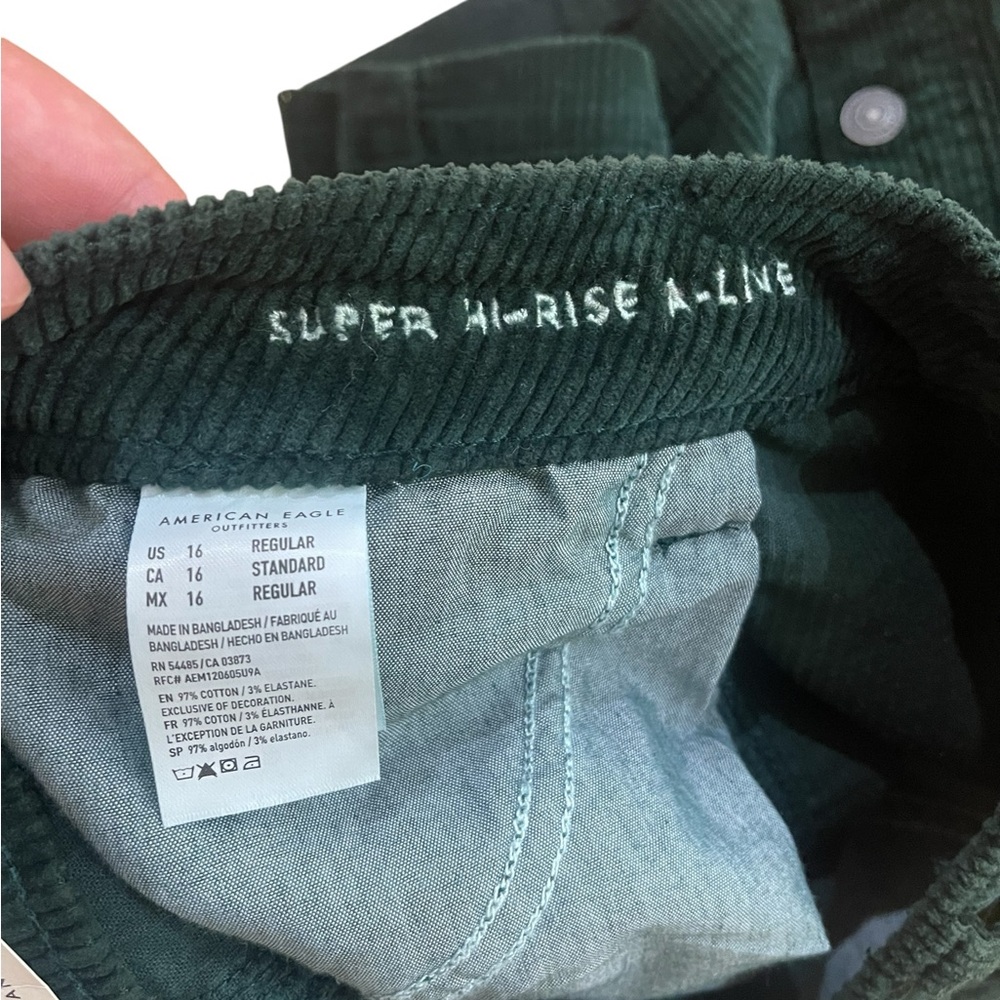 American Eagle Dark Green Super Hi-Rise A-Line Corduroy Skirt - Picture 5 of 7